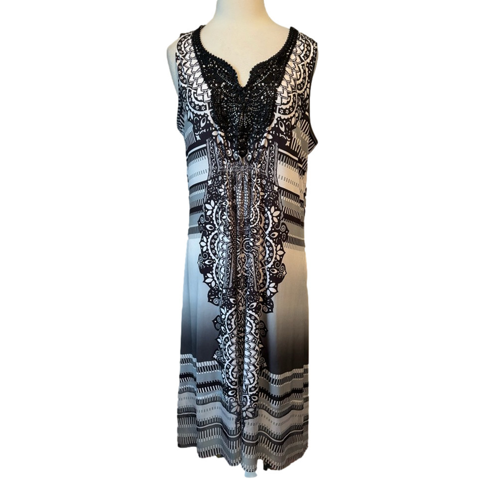 Apt. 9 Women's 2X Whimsigoth Beaded Lace Tank Midi Dress Boho Beach Travel